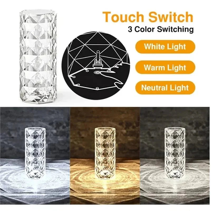 LED Crystal Table Lamp Rose Light Projector - DiscountsHub